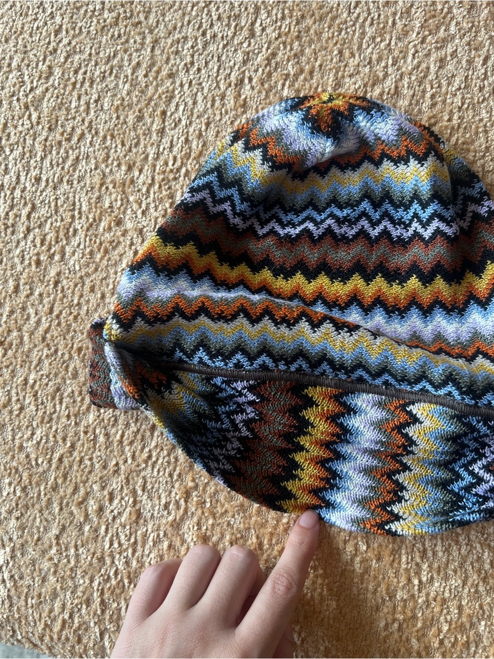 Missoni Multicolor Zigzag Knit Beanie in Yellow, Black, Brown & Purple - Picture 2 of 3